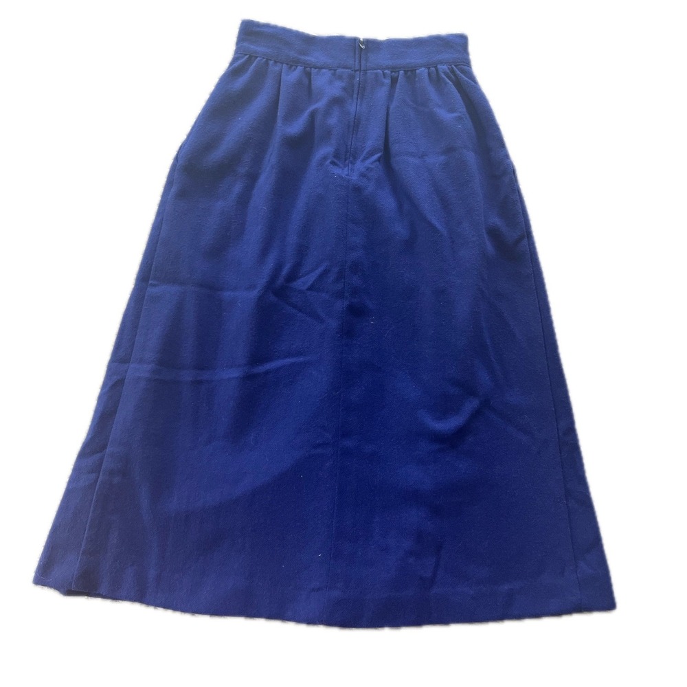 Vintage 80s Wool Blue Pleated Midi Skirt Vintage 6/XS Royal Blue A-Line USA Prep